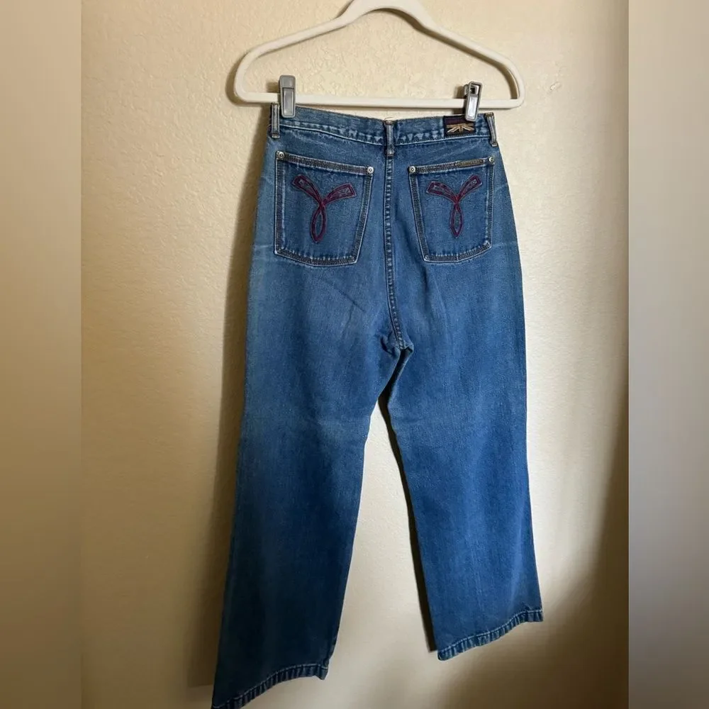 Vintage Britannia Wide Leg Sailor Jeans Sz 4 Distressed High Rise - Picture 9 of 11